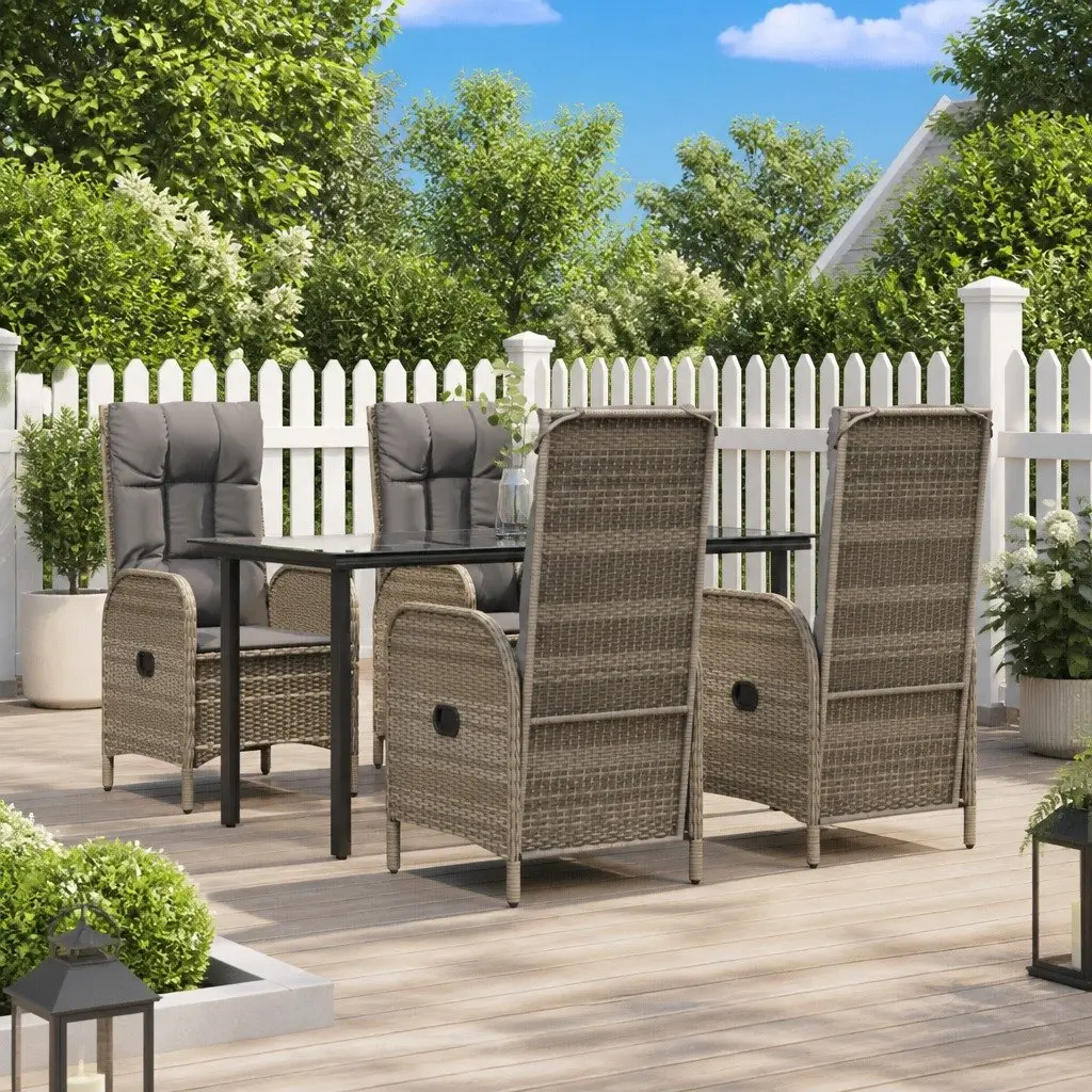 Garden Dining Set 5 Piece Grey PE Poly Rattan Chairs Table with Cushions