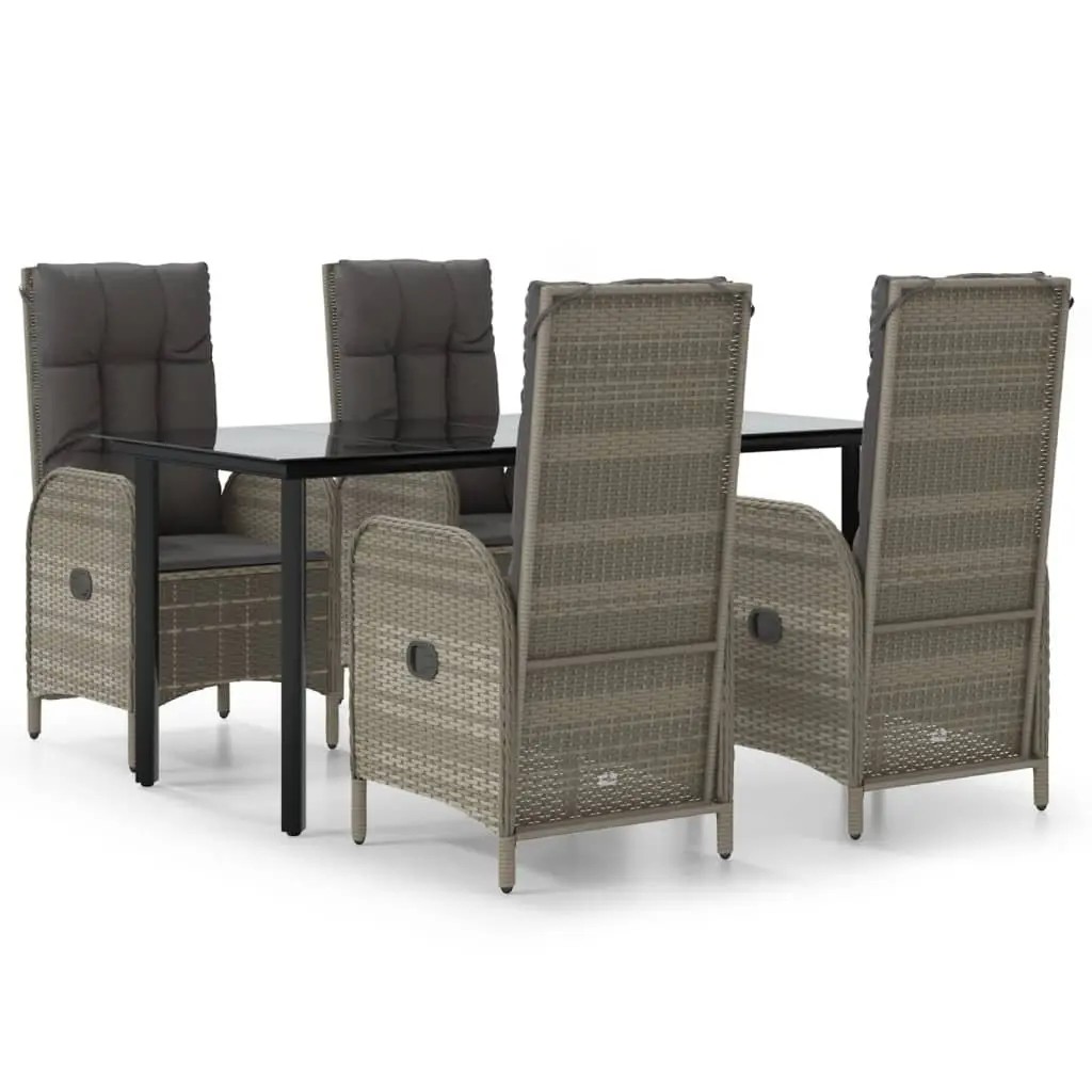 Garden Dining Set 5 Piece Grey PE Poly Rattan Chairs Table with Cushions