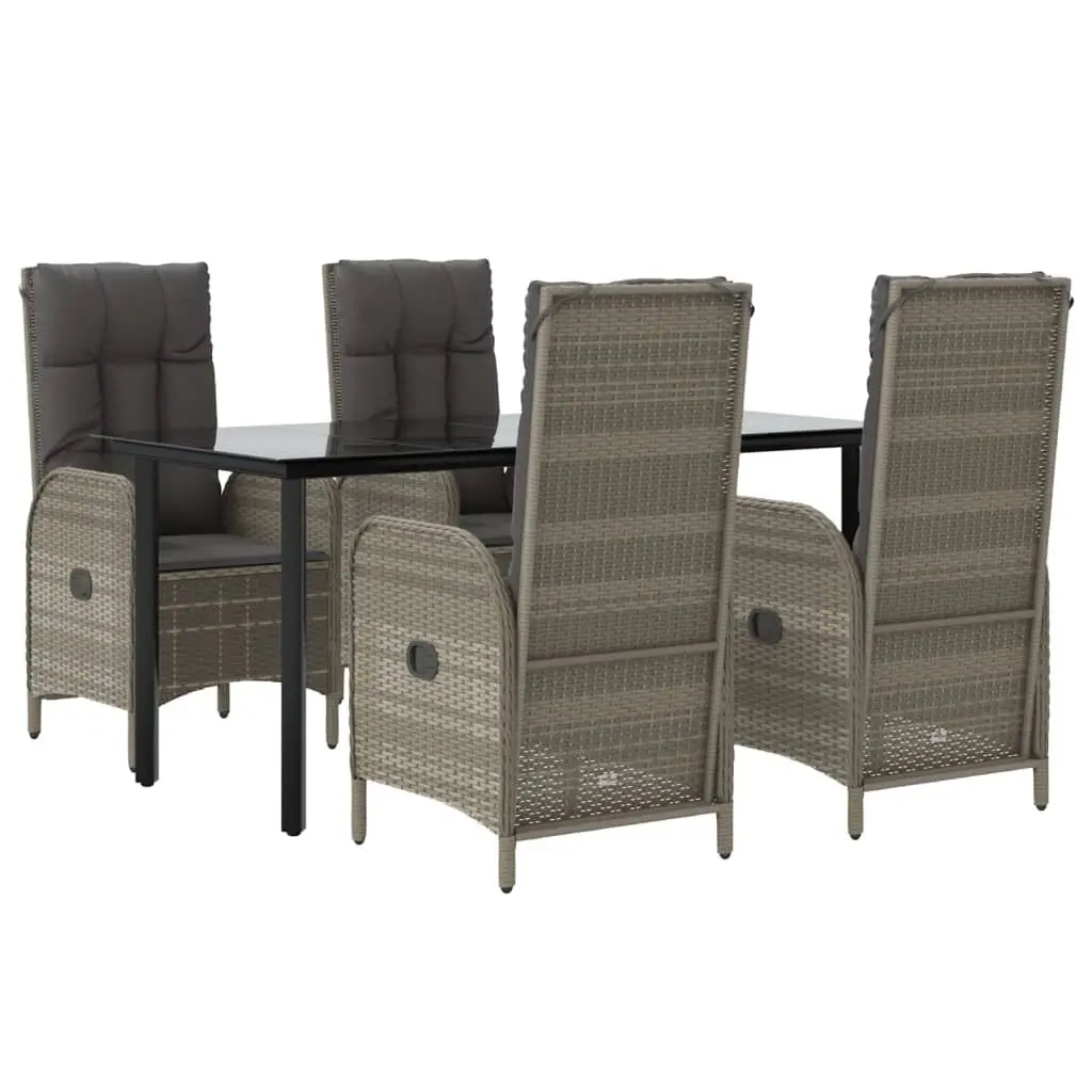 Garden Dining Set 5 Piece Grey PE Poly Rattan Chairs Table with Cushions