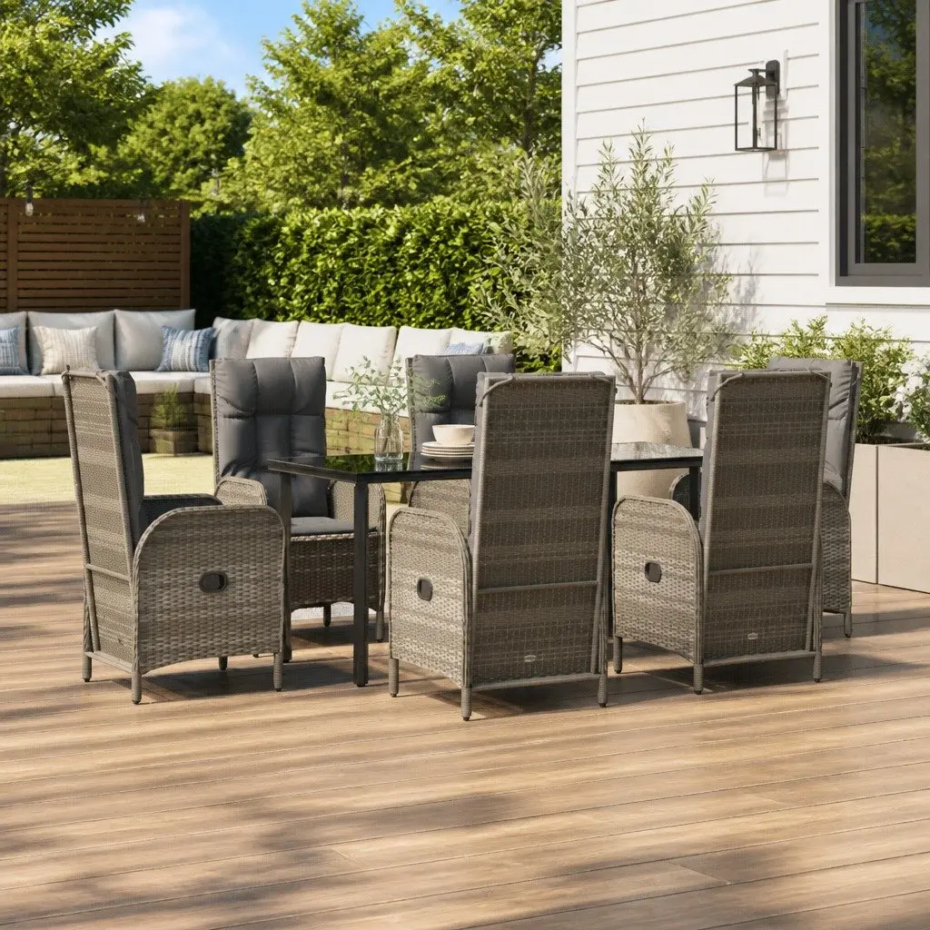 Garden Dining Set 7 Piece PE Poly Rattan Grey Chairs Table