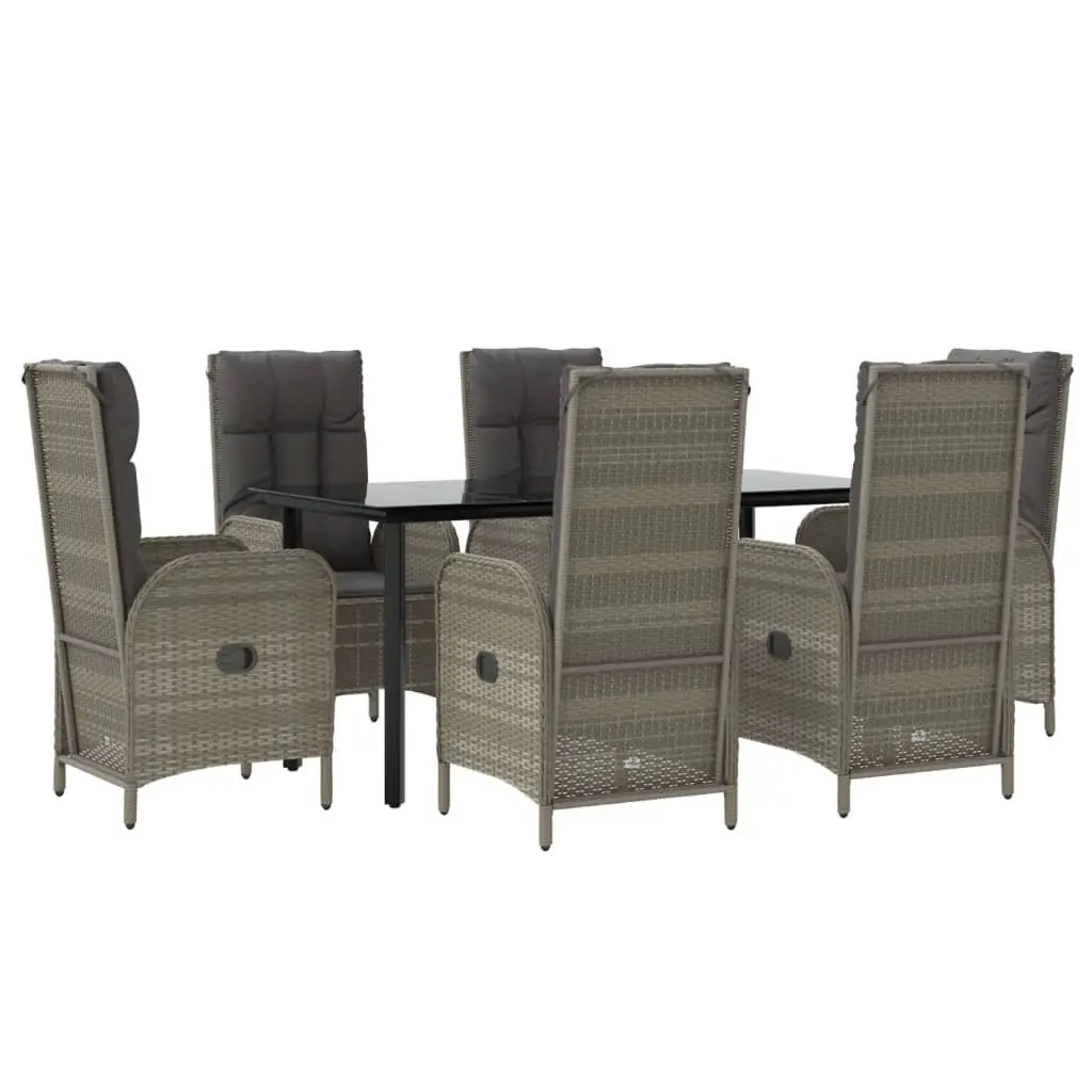 Garden Dining Set 7 Piece PE Poly Rattan Grey Chairs Table