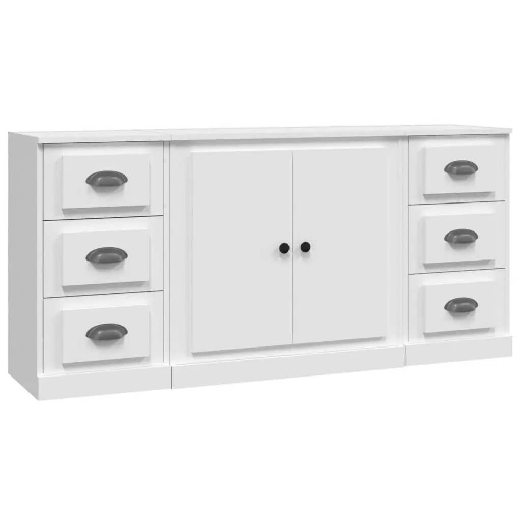 White Engineered Wood Sideboards Set of 3 Storage Cabinet Buffet Display