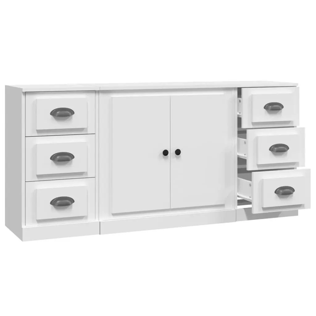 White Engineered Wood Sideboards Set of 3 Storage Cabinet Buffet Display