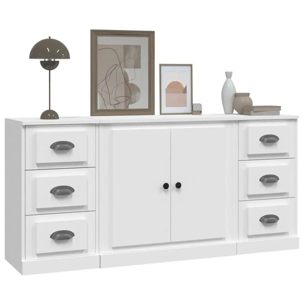 White Engineered Wood Sideboards Set of 3 Storage Cabinet Buffet Display
