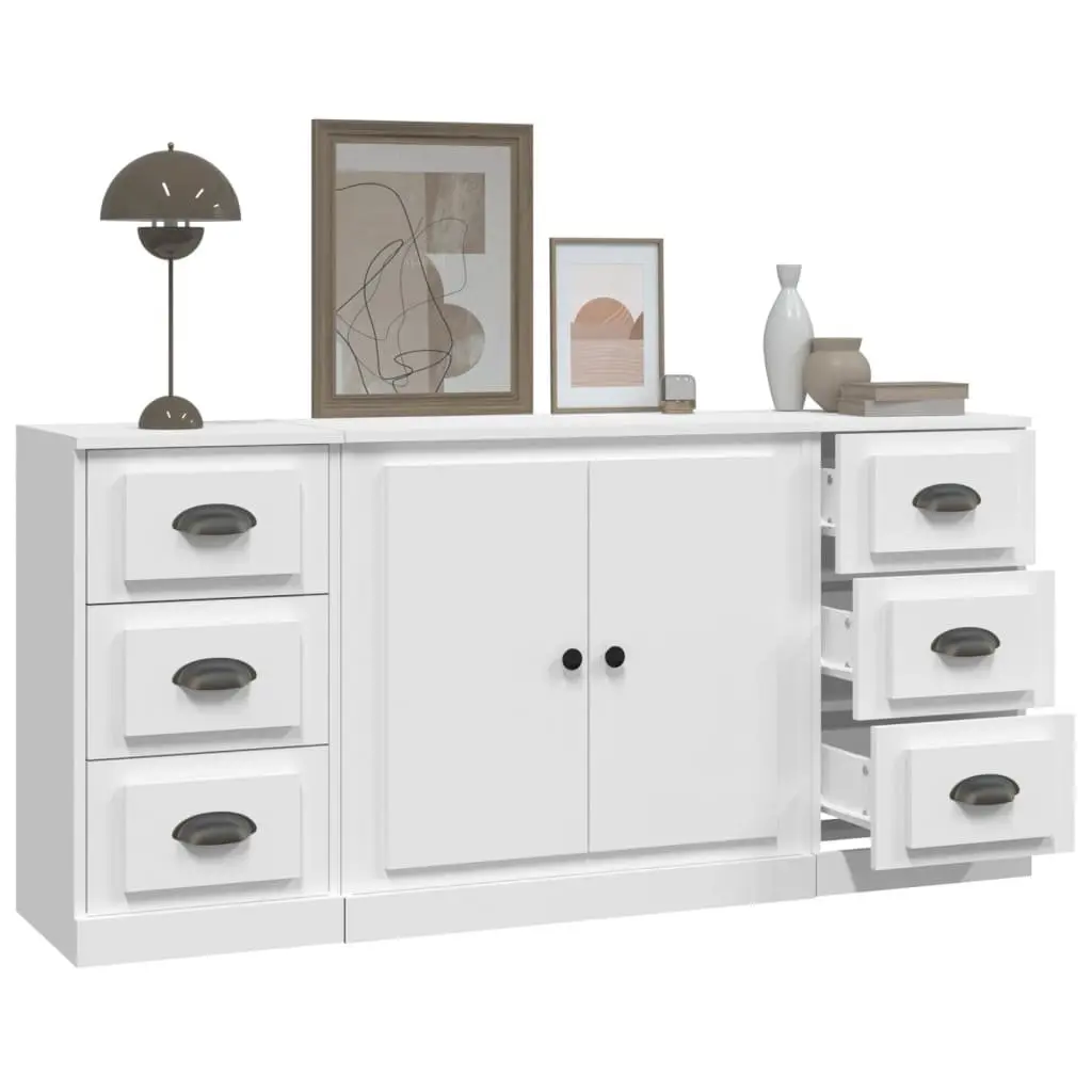 White Engineered Wood Sideboards Set of 3 Storage Cabinet Buffet Display