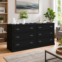 Black Sideboards 2 pcs Storage Cabinet Buffet Engineered Wood Furniture Set