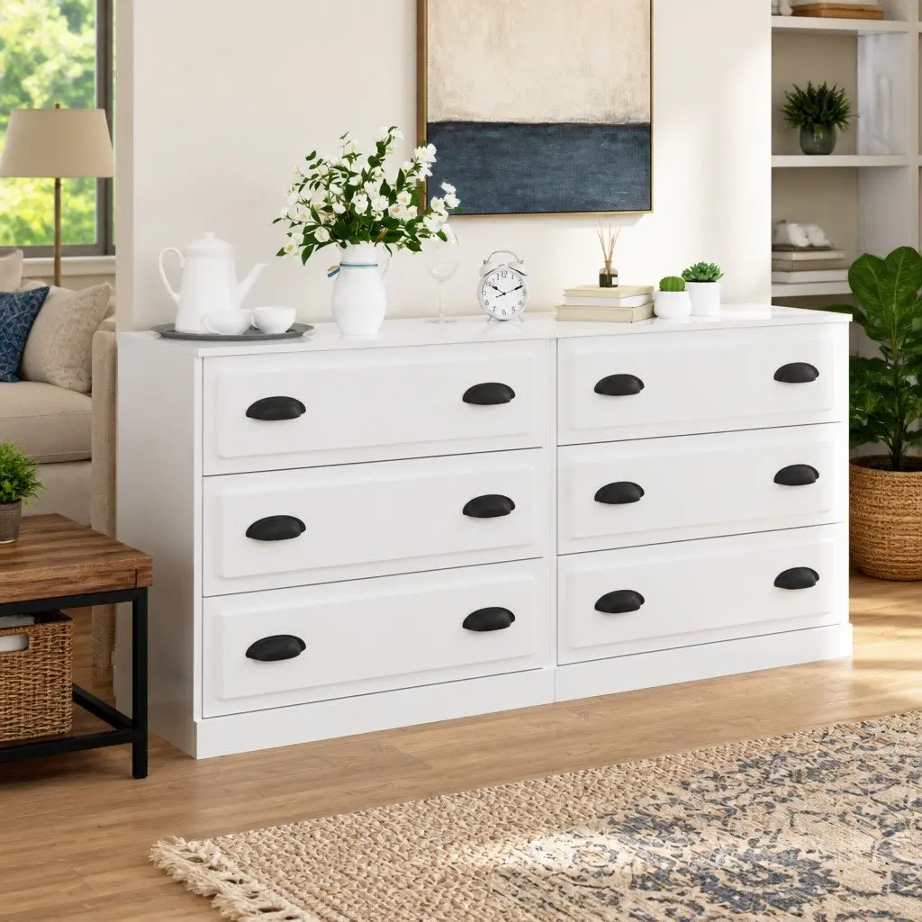 Sideboards Engineered Wood High Gloss White Set of 2