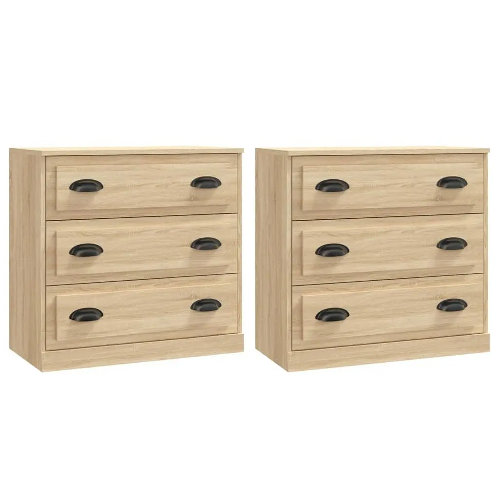 Brown Engineered Wood Sideboard Storage Cabinets 2 Piece Set for Living Room Organization and Display
