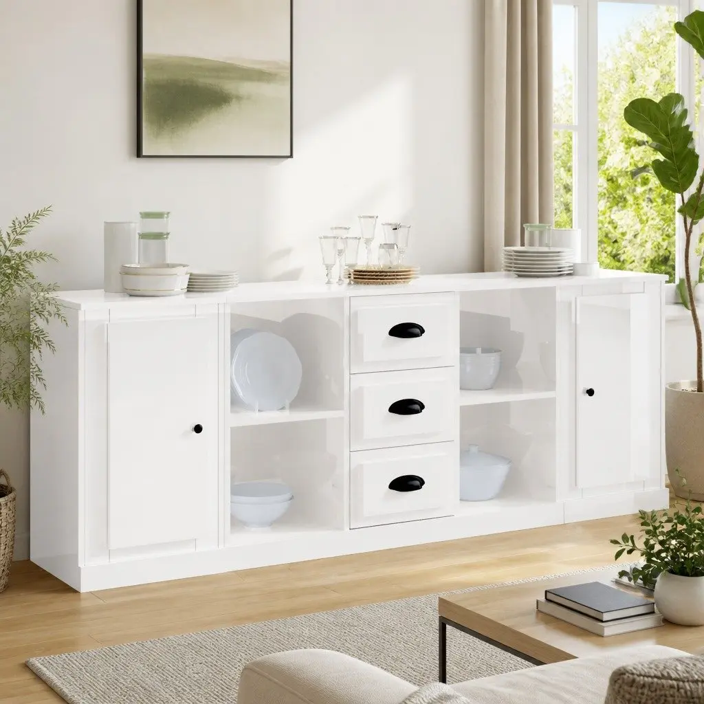 High Gloss White 3-Piece Sideboard Set