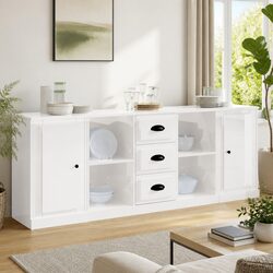 Sideboards 3 pcs High Gloss White Storage Cabinet Buffet Furniture Set