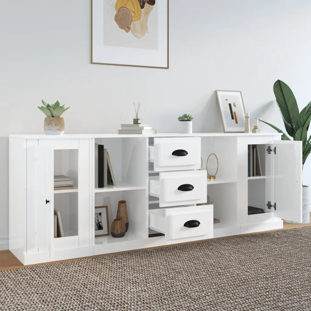 High Gloss White 3-Piece Sideboard Set
