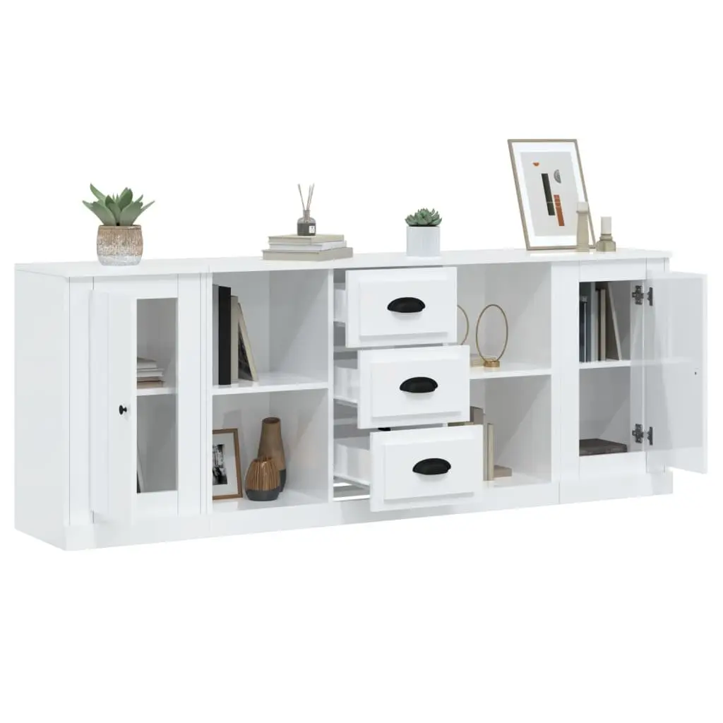 High Gloss White 3-Piece Sideboard Set