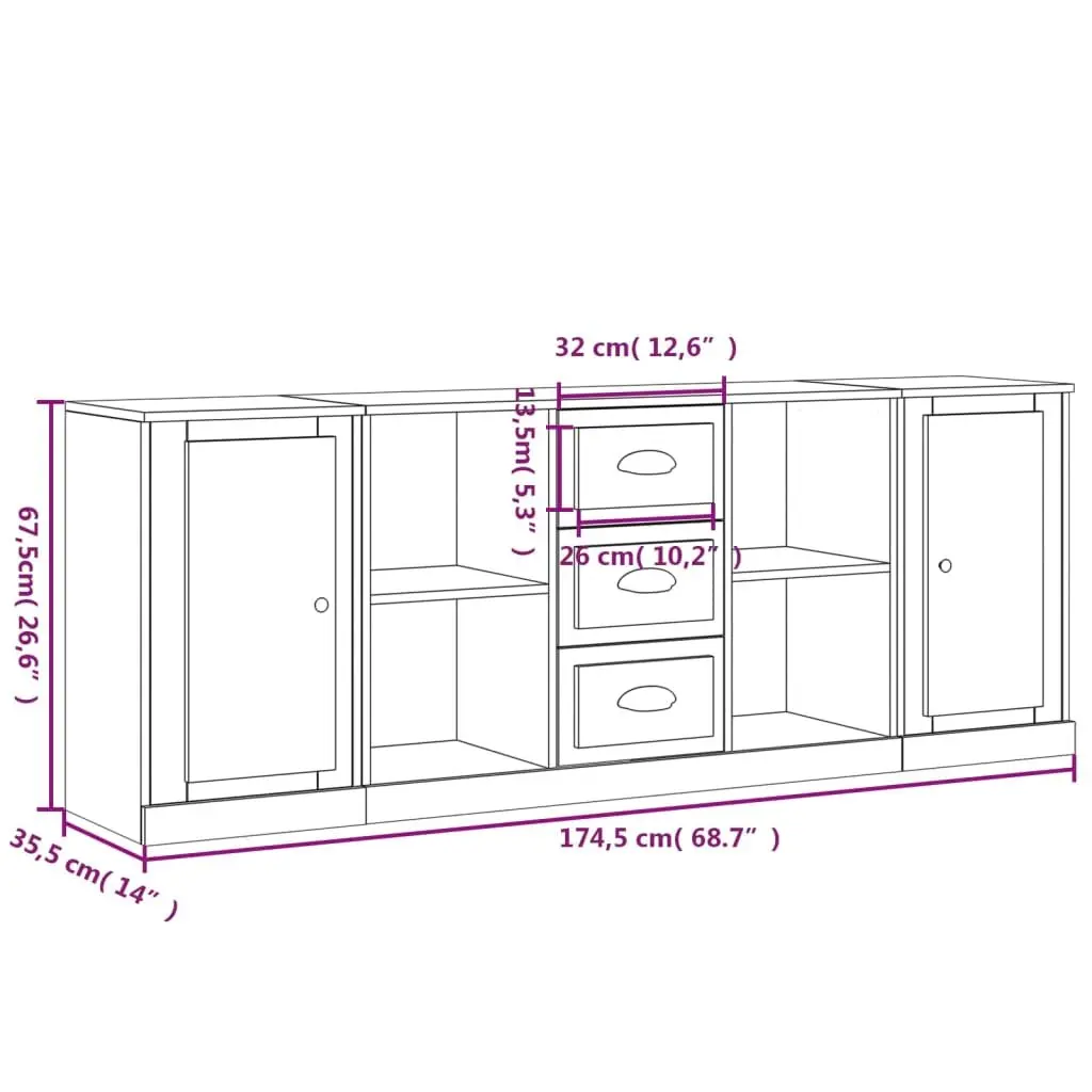 High Gloss White 3-Piece Sideboard Set