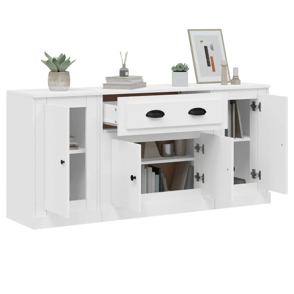 White Engineered Wood Sideboards Set of 3 Storage Cabinet Buffet Furniture