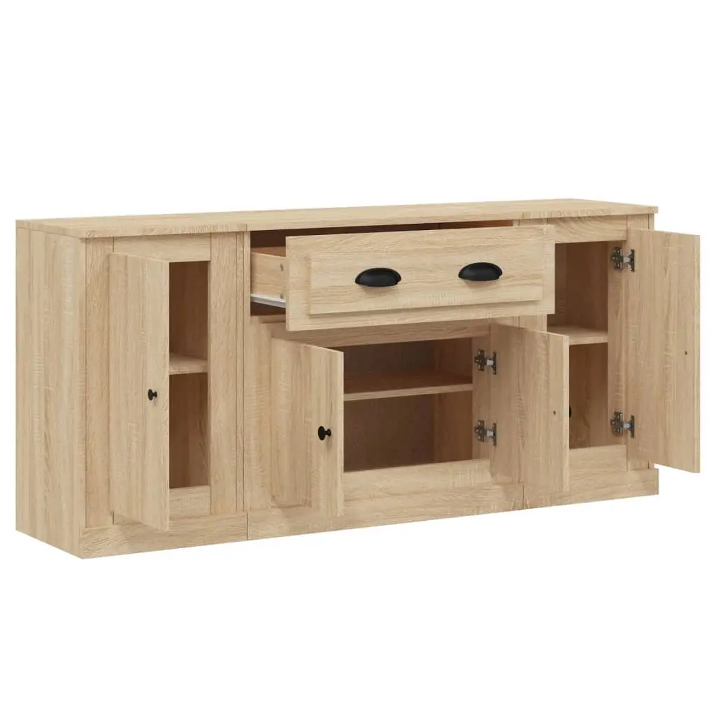 3 Piece Sideboard Set Engineered Wood Brown Storage Unit Buffet Display Cabinet