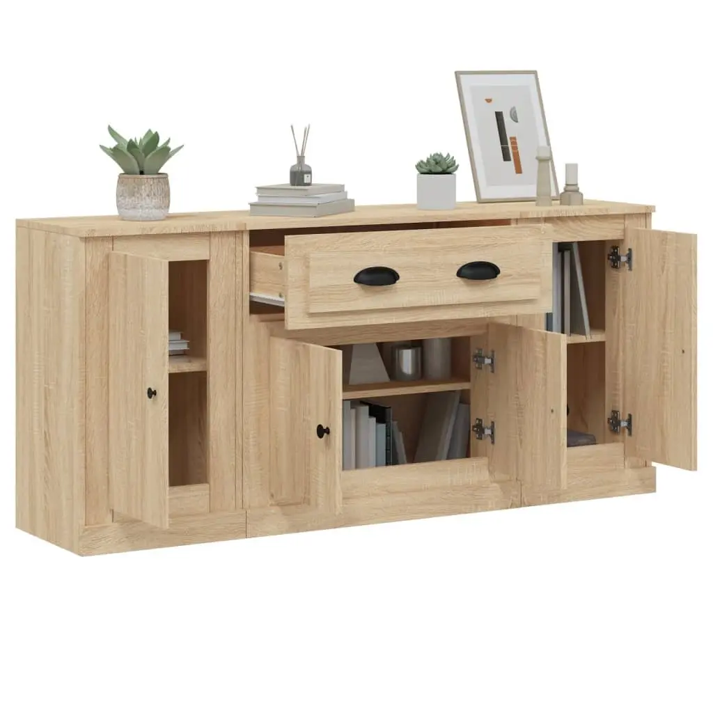 3 Piece Sideboard Set Engineered Wood Brown Storage Unit Buffet Display Cabinet