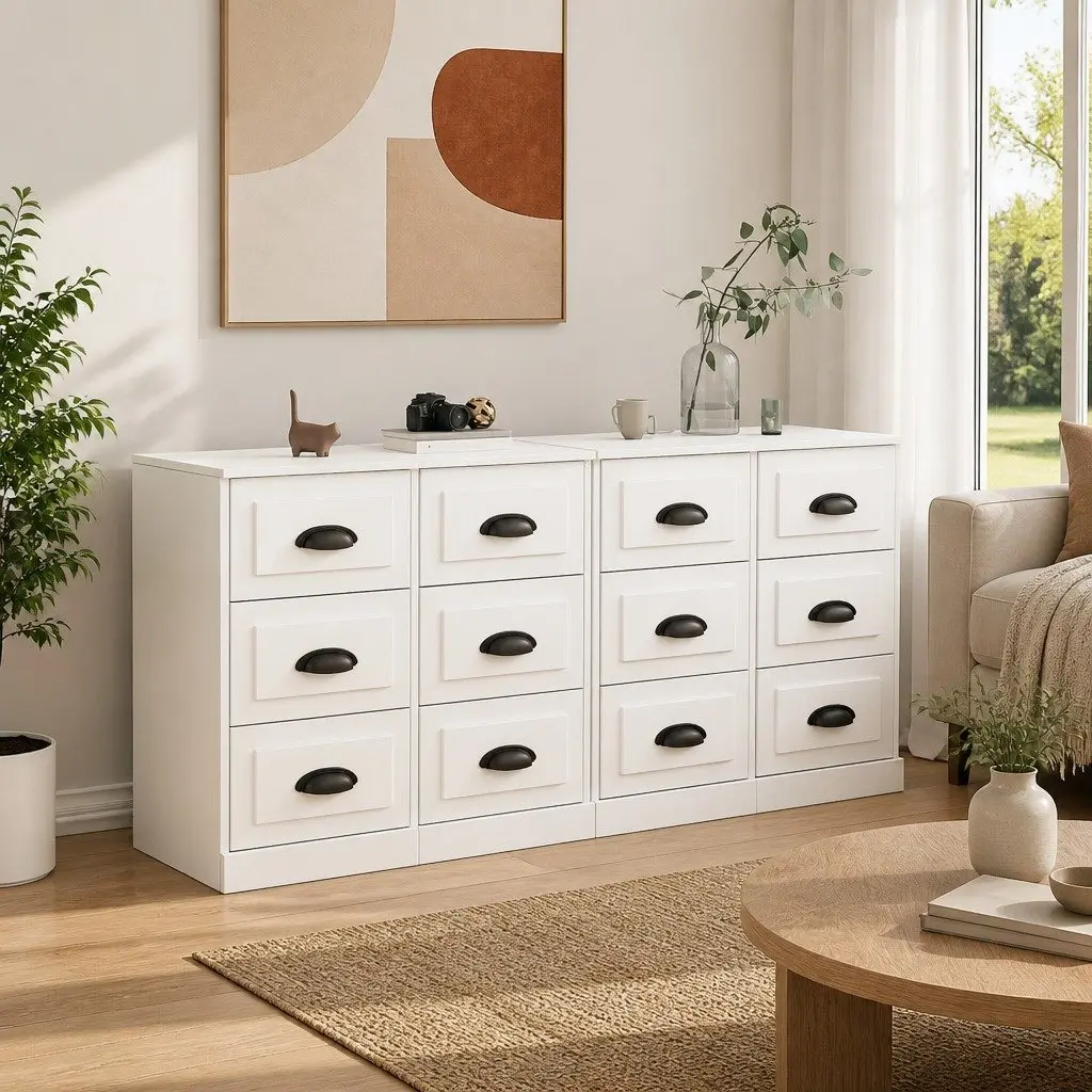 Sideboard Cabinet Engineered Wood 2 pcs White Storage Buffet Furniture Display