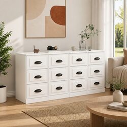 Sideboard Cabinet 2 pcs White Engineered Wood Storage Buffet Furniture Display