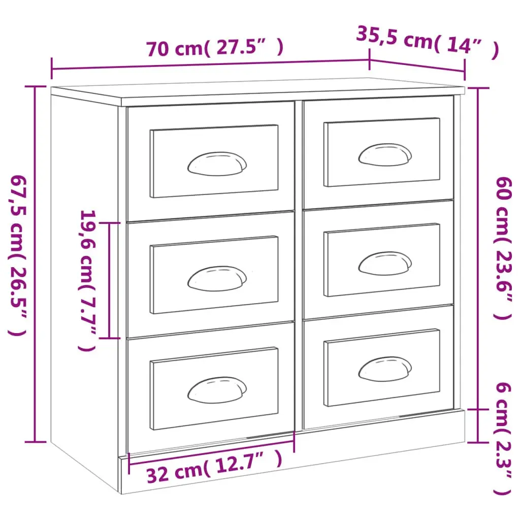 Sideboard Cabinet Engineered Wood 2 pcs White Storage Buffet Furniture Display