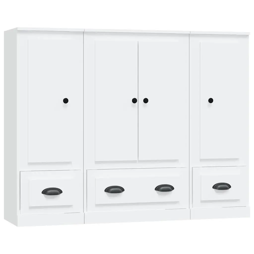 Highboards 3 pcs White Storage Cabinet Sideboard Furniture Set Engineered Wood