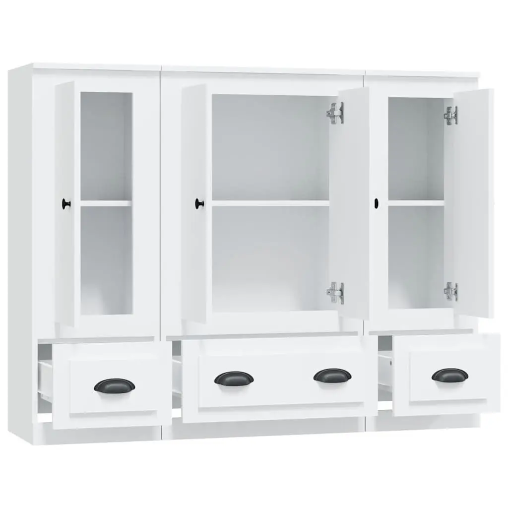 Highboards 3 pcs White Storage Cabinet Sideboard Furniture Set Engineered Wood