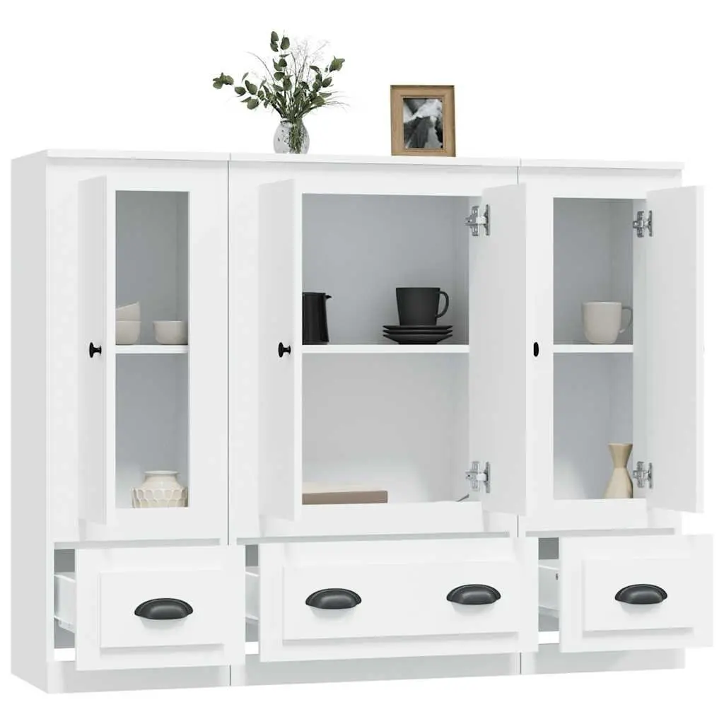 Highboards 3 pcs White Storage Cabinet Sideboard Furniture Set Engineered Wood