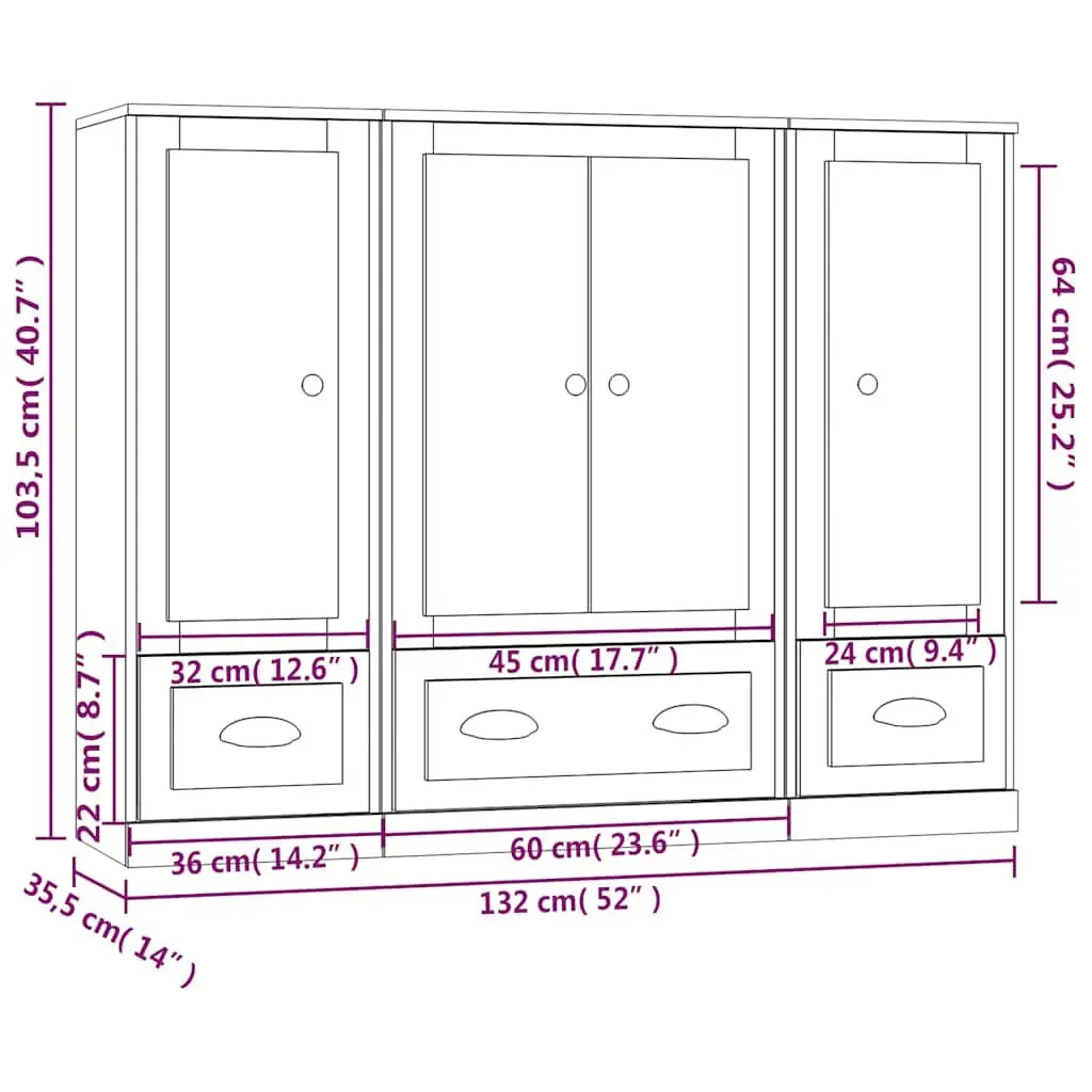 Highboards 3 pcs White Storage Cabinet Sideboard Furniture Set Engineered Wood