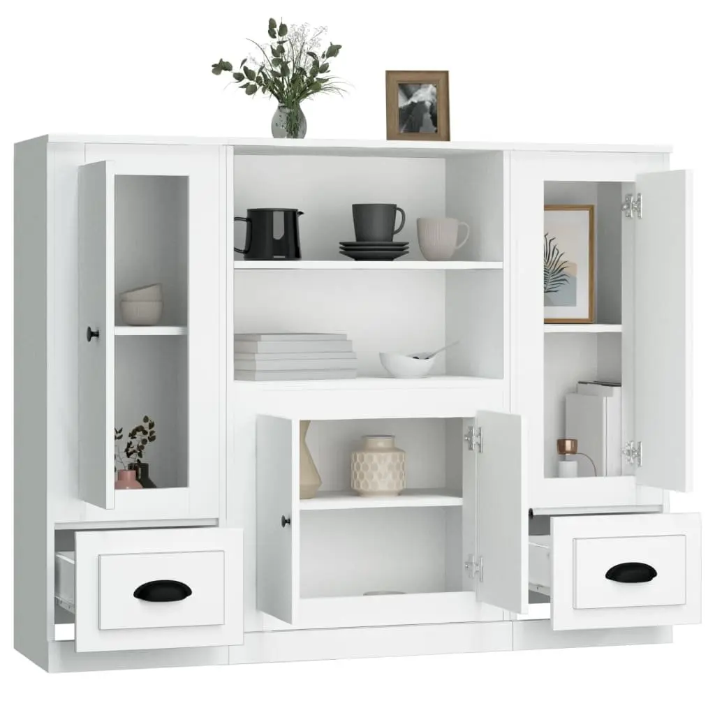 Highboards 3 pcs White Storage Cabinet Sideboard Buffet Engineered Wood