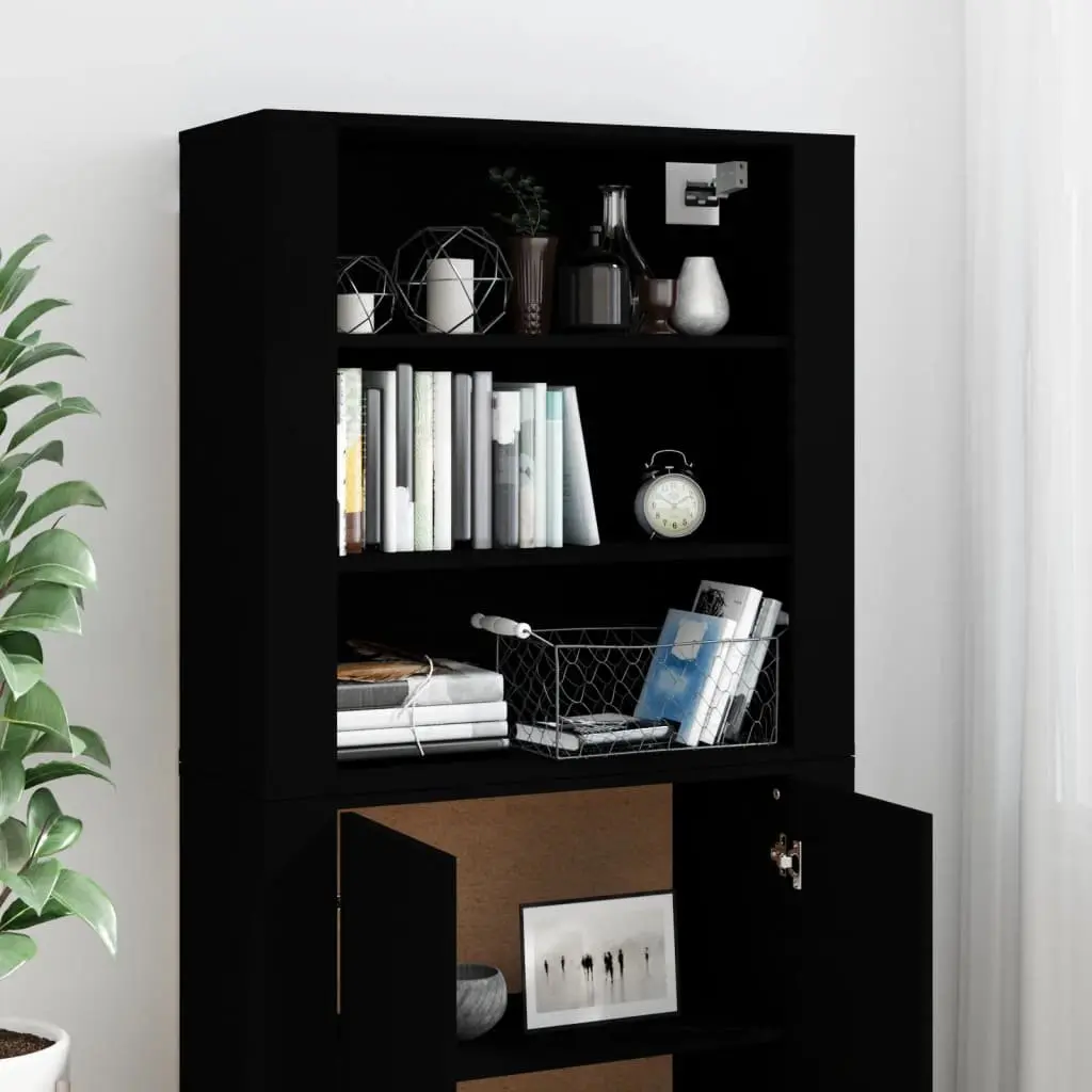 Highboard Black Engineered Wood Wall-Mounted Storage Cabinet Sideboard Furniture