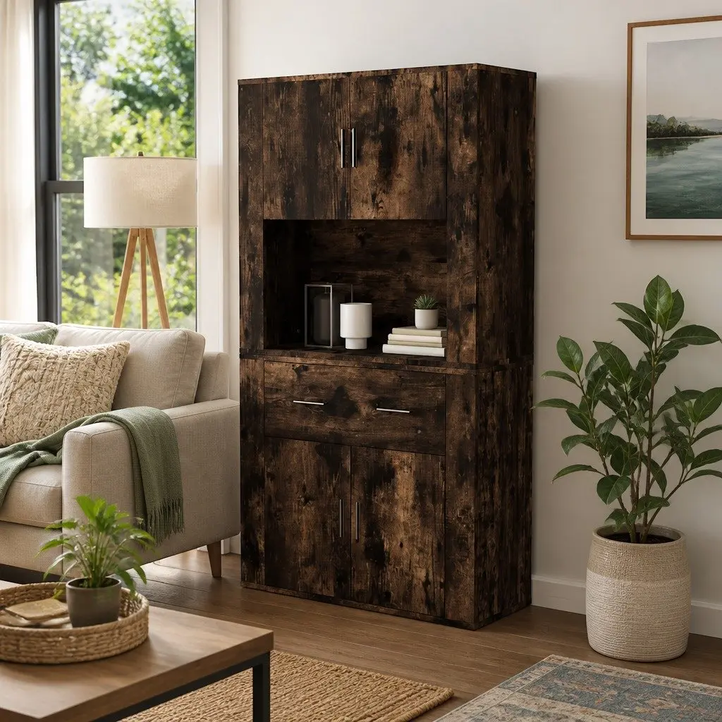Highboard Sideboard Buffet Cabinet Engineered Wood Wall-Mounted Brown