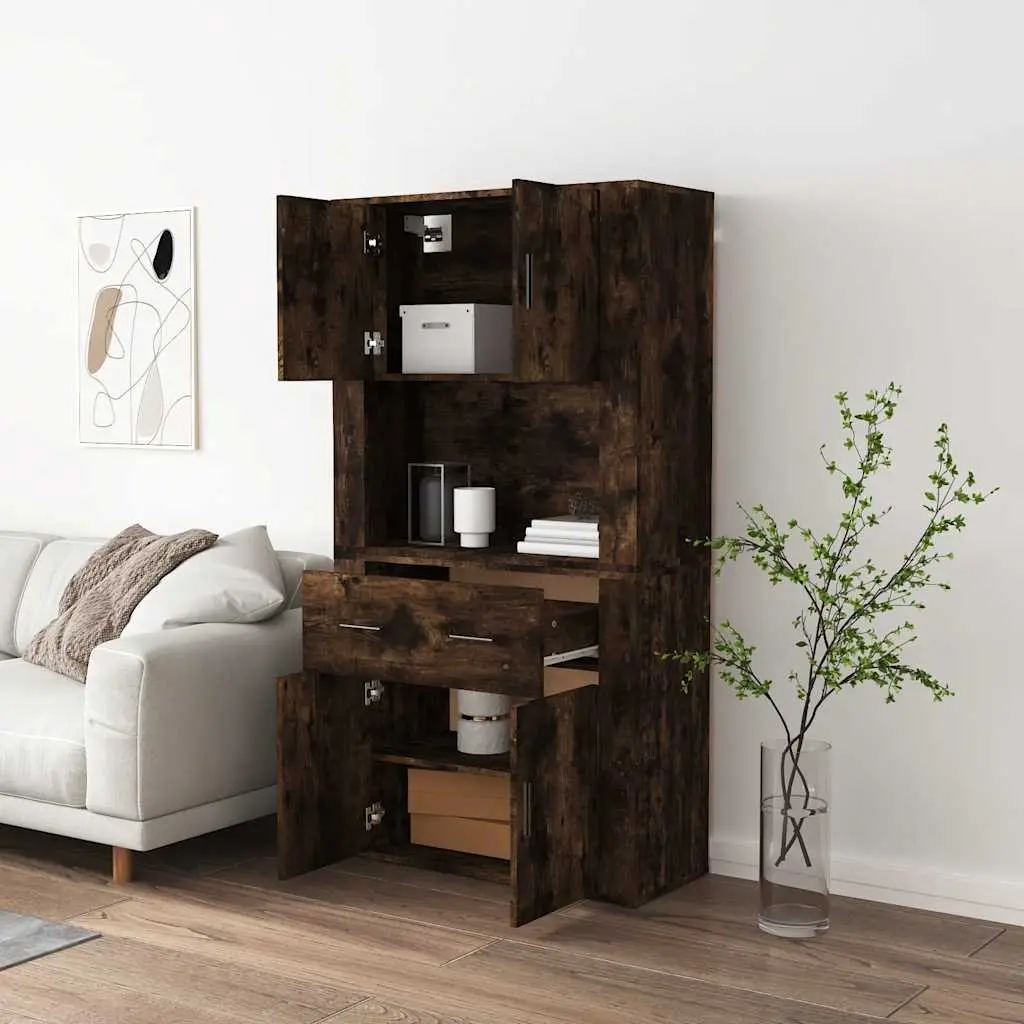 Highboard Sideboard Buffet Cabinet Engineered Wood Wall-Mounted Brown