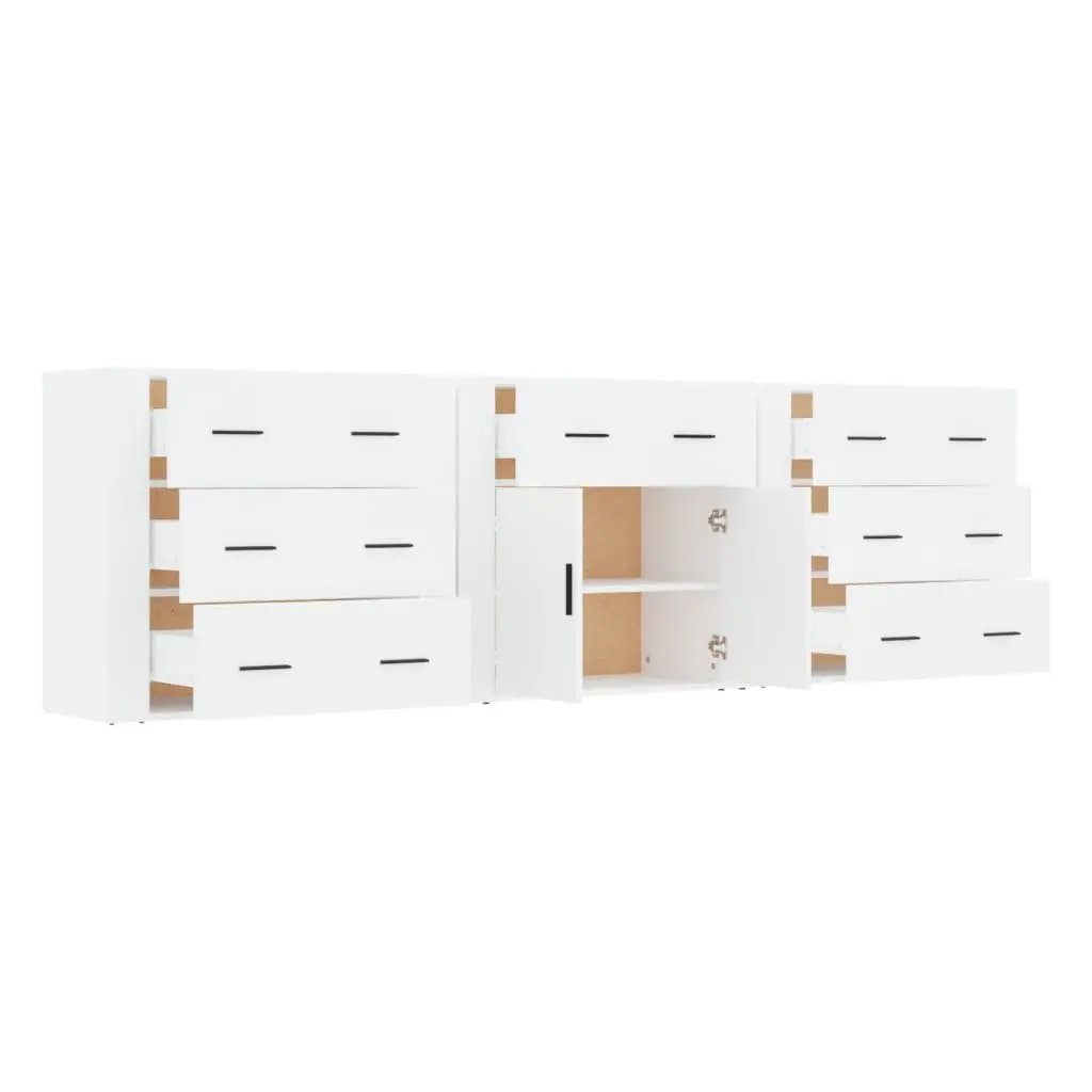 White Sideboards 3 pcs Storage Cabinet Engineered Wood Buffet Display Unit