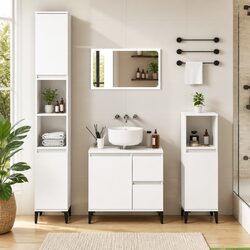 Functional 3 Piece White Bathroom Cabinet Set for Home Use