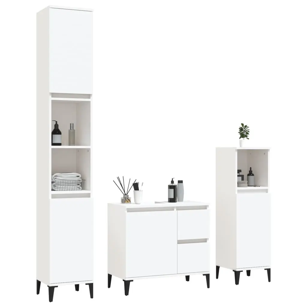 3 Piece Engineered Wood Bathroom Storage Cabinet Set White