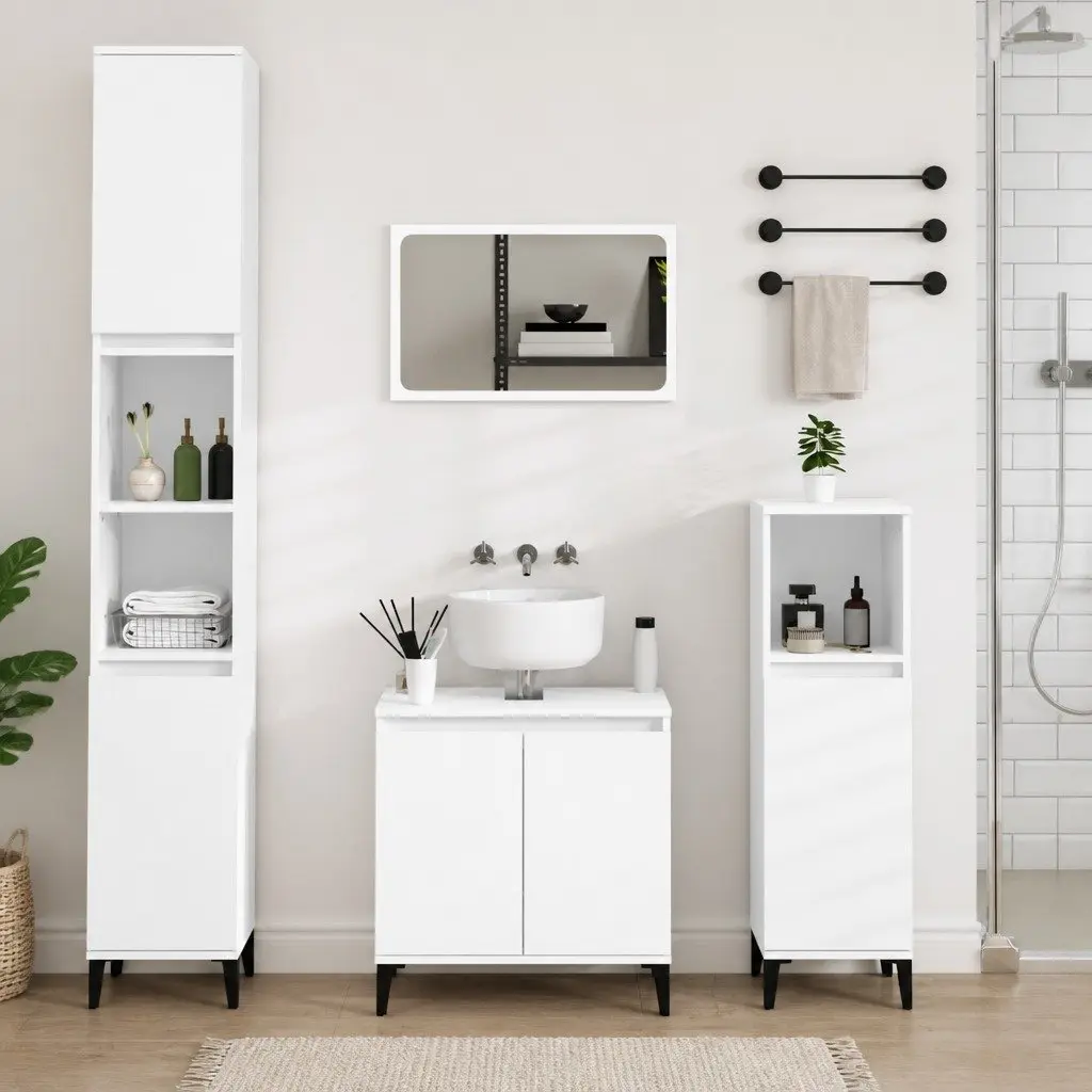 3 Piece Bathroom Furniture Set Engineered Wood White Storage Cabinet Vanity Sink Unit