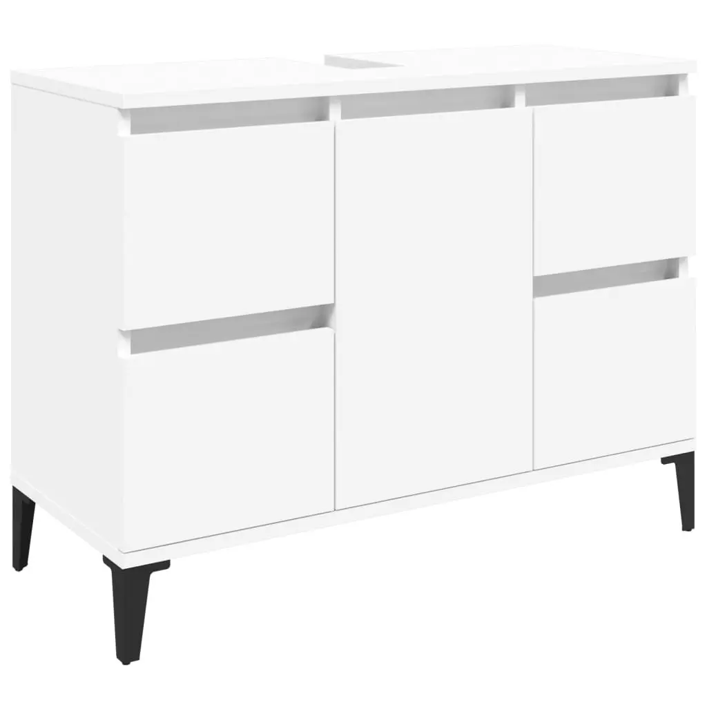 3 Piece Bathroom Furniture Set Engineered Wood White Storage Cabinet Vanity Unit