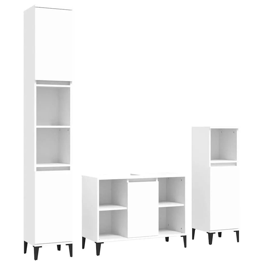 3 Piece Bathroom Furniture Set Engineered Wood White Storage Cabinet Vanity Unit Sink Organizer