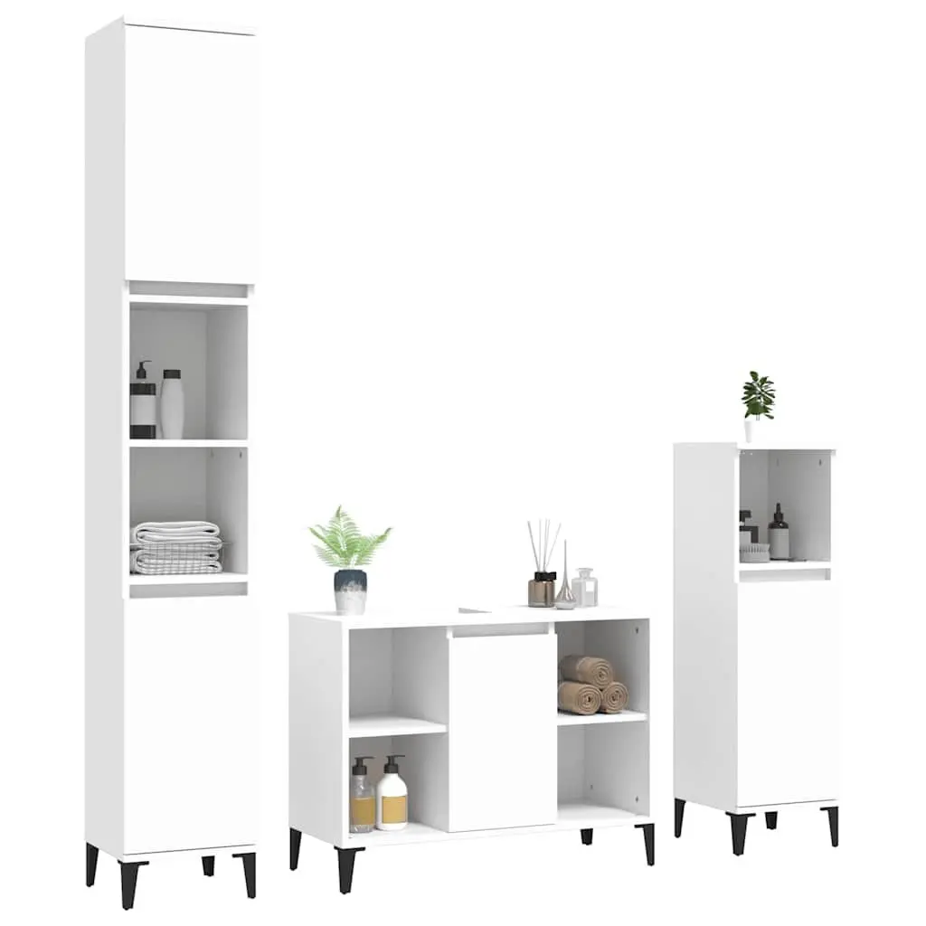 3 Piece Bathroom Furniture Set Engineered Wood White Storage Cabinet Vanity Unit Sink Organizer