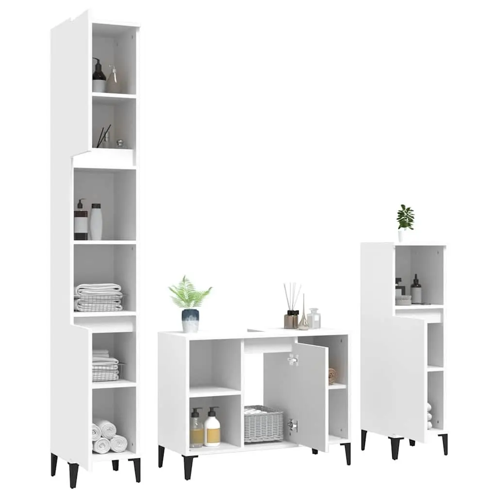 3 Piece Bathroom Furniture Set Engineered Wood White Storage Cabinet Vanity Unit Sink Organizer