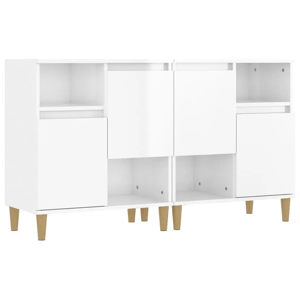 Sideboard Cabinet Engineered Wood High Gloss White 2 Piece 4 Compartments 2 Doors