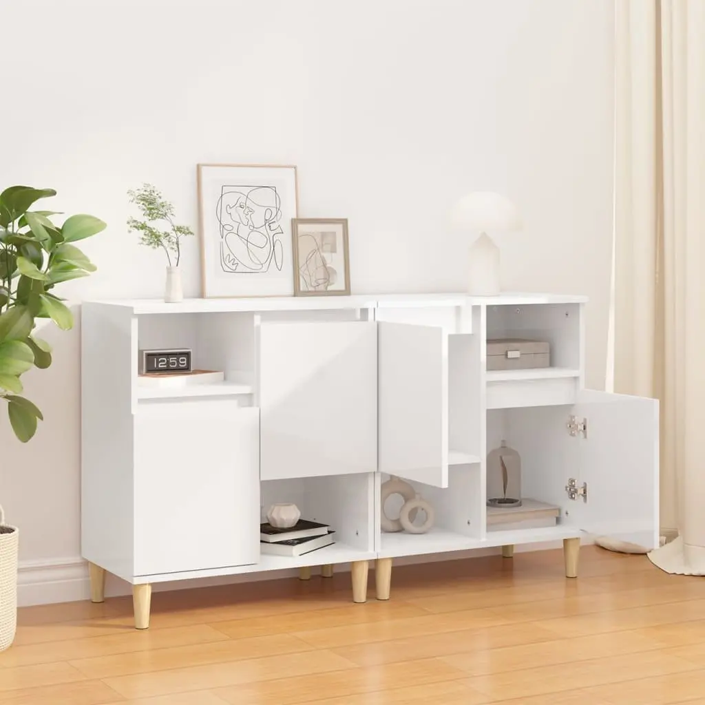 Sideboard Cabinet Engineered Wood High Gloss White 2 Piece 4 Compartments 2 Doors