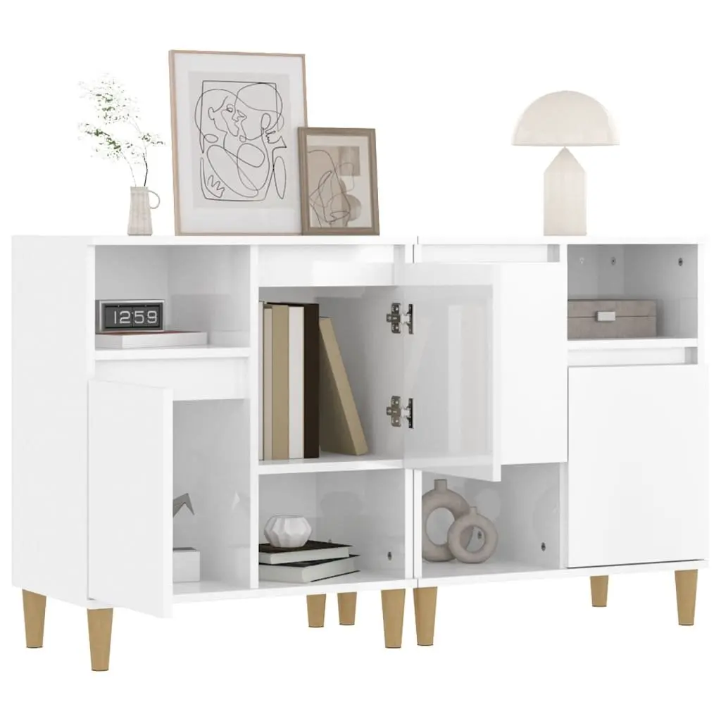Sideboard Cabinet Engineered Wood High Gloss White 2 Piece 4 Compartments 2 Doors