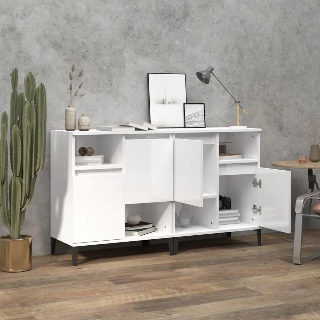 White High Gloss Sideboard Storage Cabinets Set of 2 Engineered Wood 60cm x 35cm x 70cm