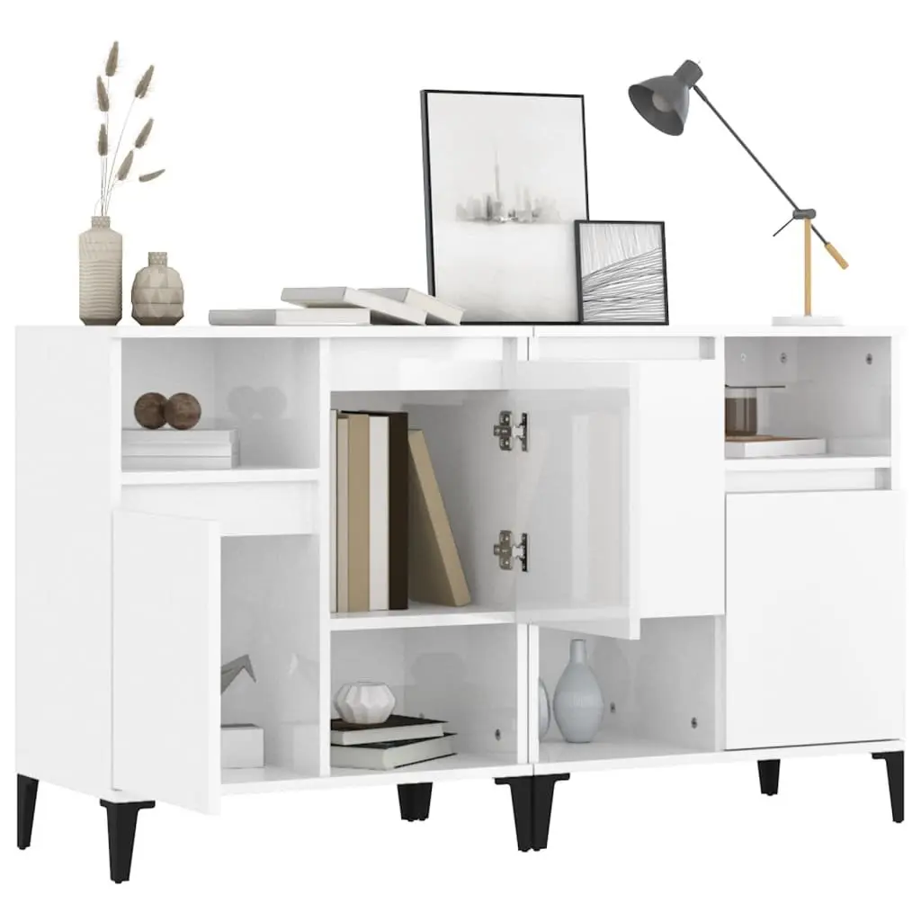 White High Gloss Sideboard Storage Cabinets Set of 2 Engineered Wood 60cm x 35cm x 70cm