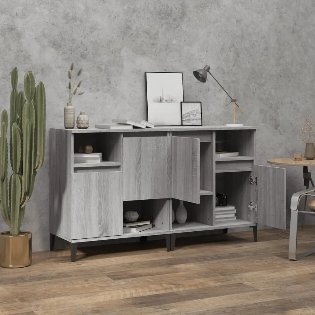 Sideboard Cabinet 2 pcs Grey Storage Cupboard Engineered Wood 60x35x70 cm
