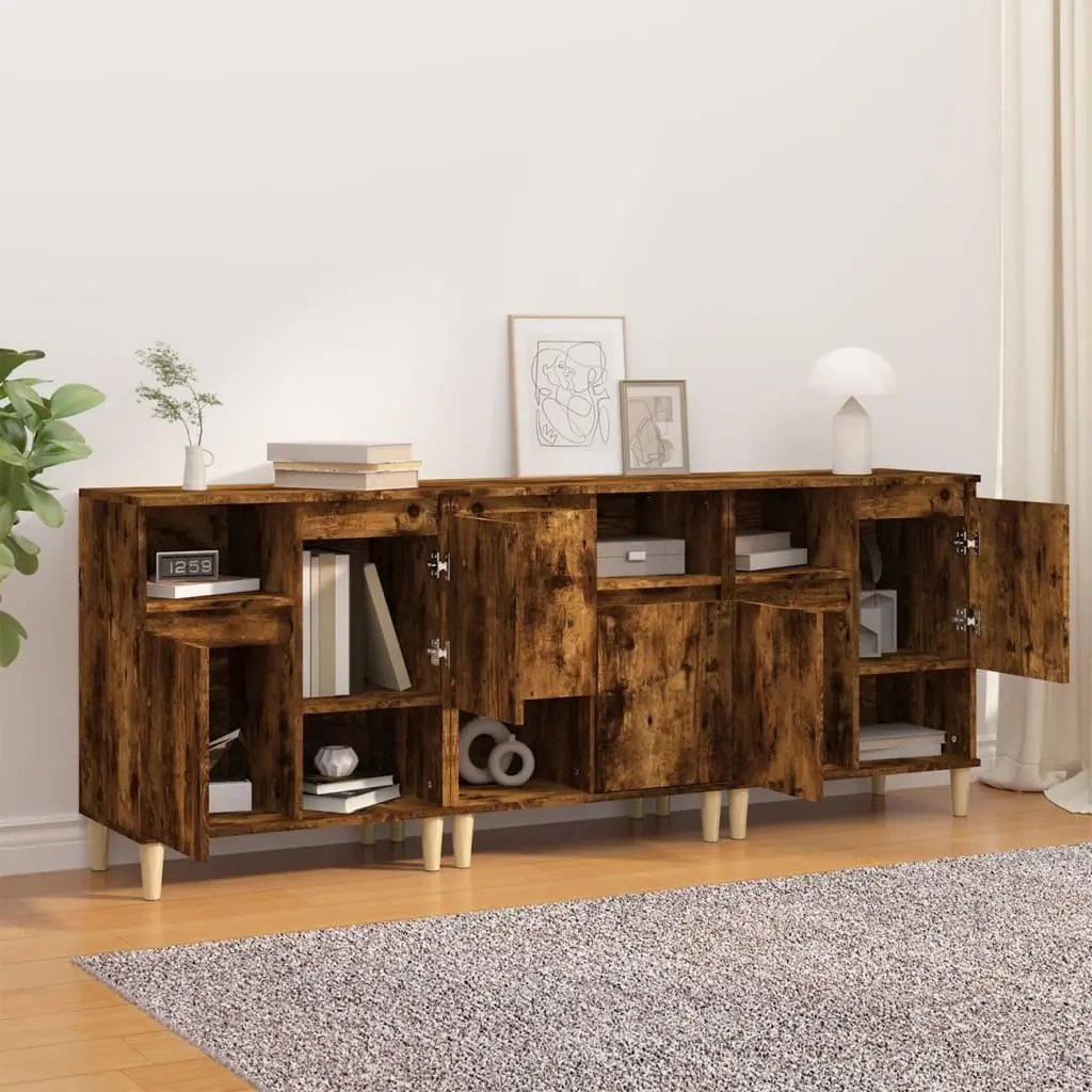Sideboard Cabinet 3 pcs Brown Engineered Wood Storage Buffet Cupboard