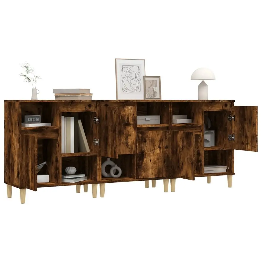 Sideboard Cabinet 3 pcs Brown Engineered Wood Storage Buffet Cupboard