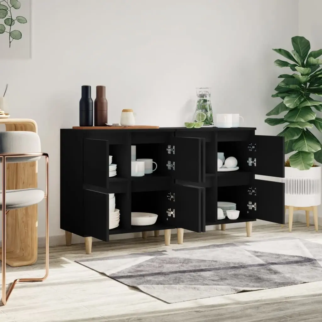 Sideboard Cabinet 2 pcs Black 60x35x70 cm Storage Cupboard Engineered Wood