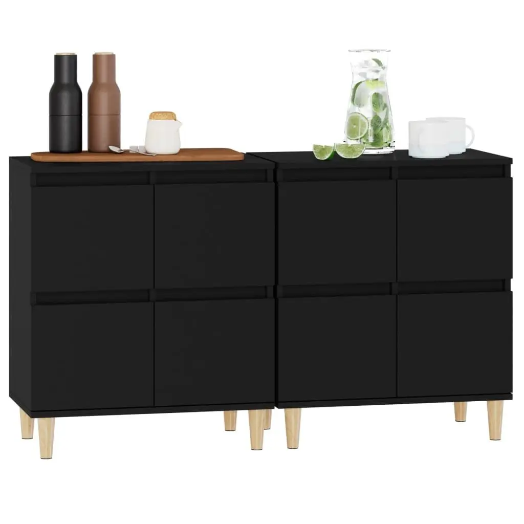 Sideboard Cabinet 2 pcs Black 60x35x70 cm Storage Cupboard Engineered Wood
