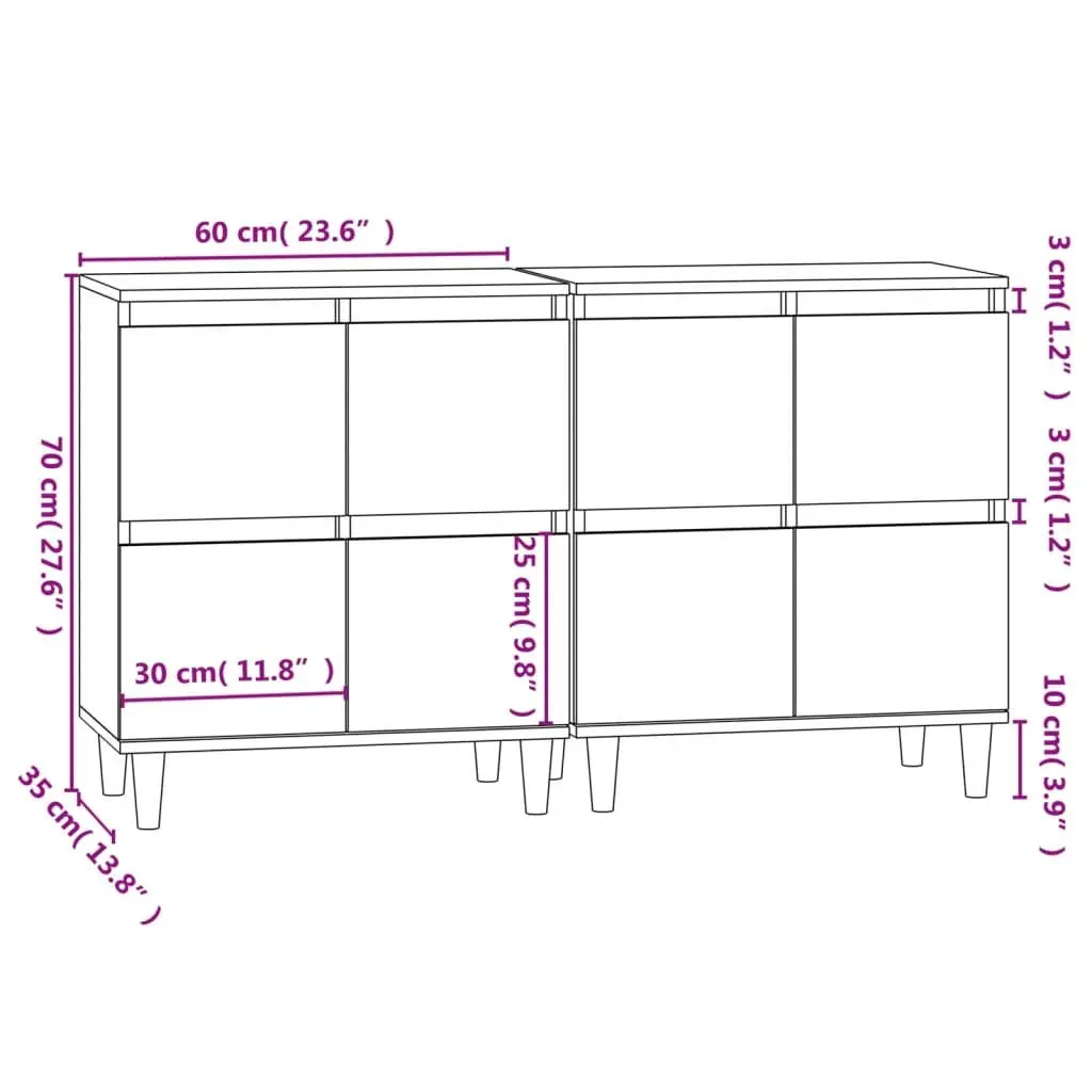 Sideboard Cabinet 2 pcs Black 60x35x70 cm Storage Cupboard Engineered Wood
